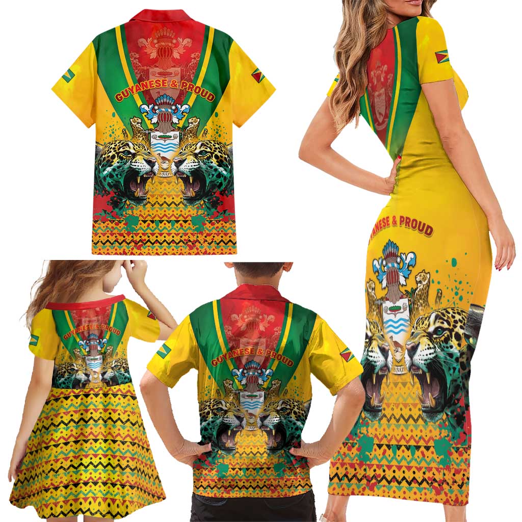 Guyana Emancipation Day Family Matching Short Sleeve Bodycon Dress and Hawaiian Shirt Guyanese And Pride - Wonder Print Shop