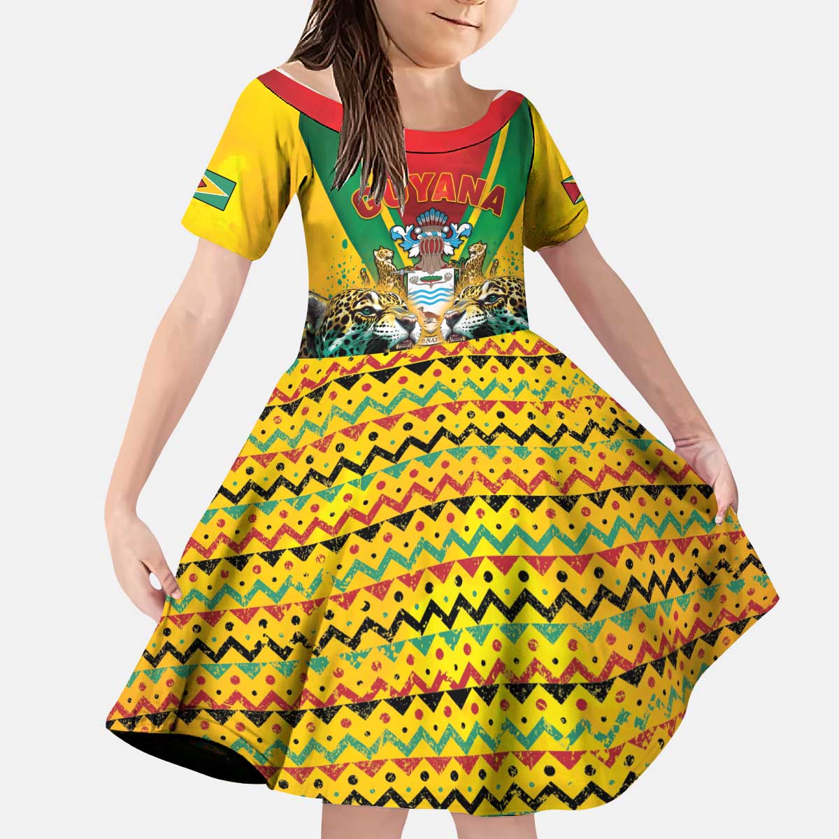 Guyana Emancipation Day Kid Short Sleeve Dress Guyanese And Pride - Wonder Print Shop