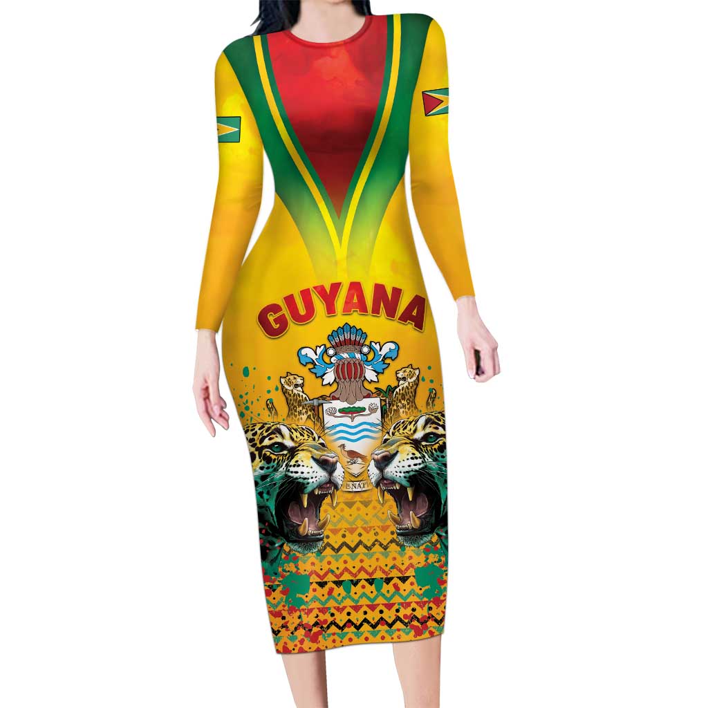 Guyana Emancipation Day Long Sleeve Bodycon Dress Guyanese And Pride - Wonder Print Shop