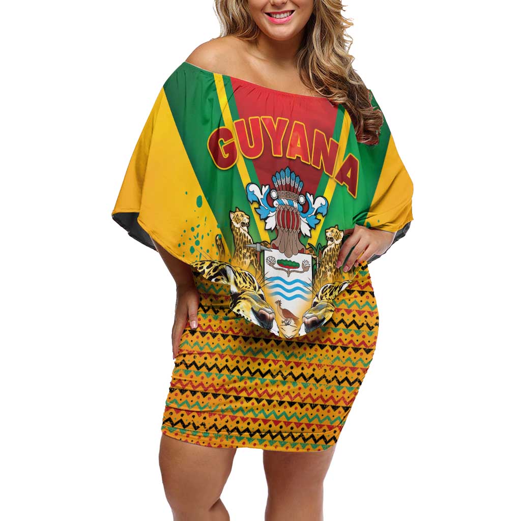 Guyana Emancipation Day Off Shoulder Short Dress Guyanese And Pride - Wonder Print Shop