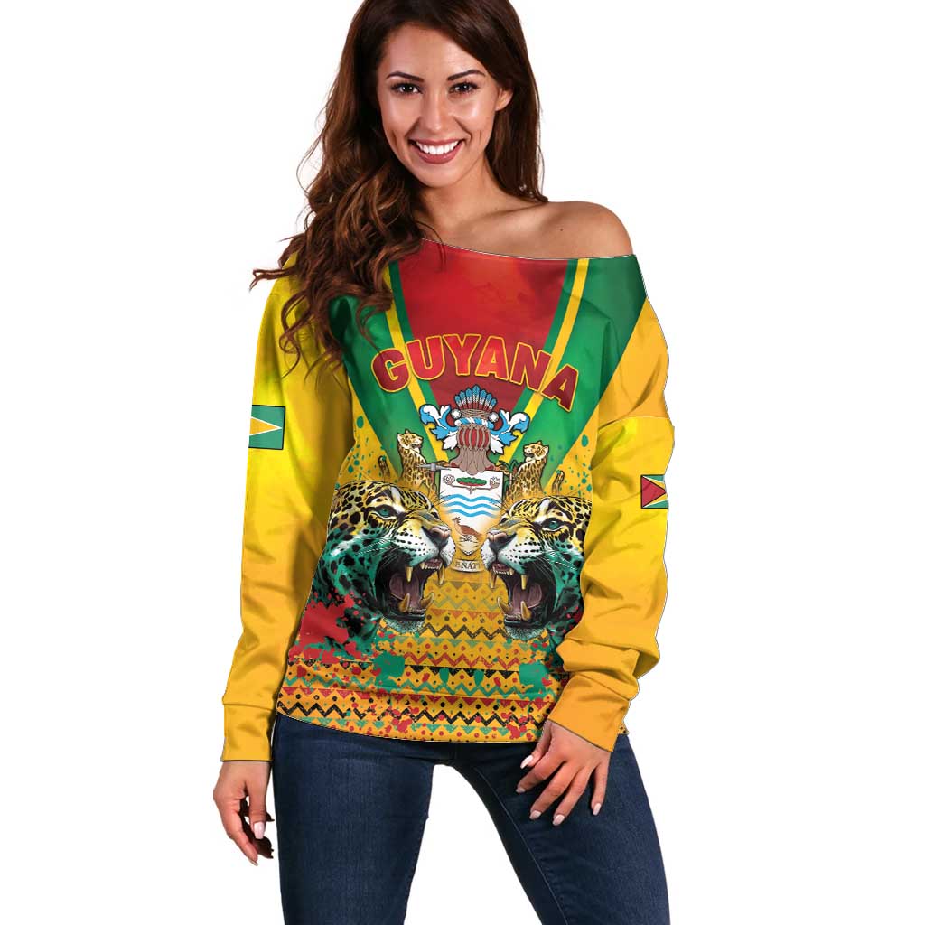 Guyana Emancipation Day Off Shoulder Sweater Guyanese And Pride - Wonder Print Shop