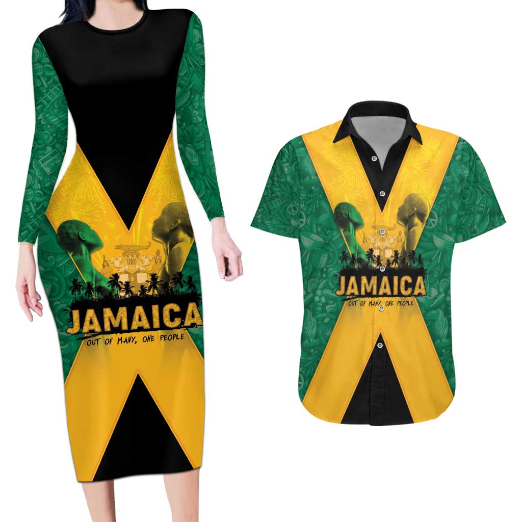 Jamaica Emancipation Day Couples Matching Long Sleeve Bodycon Dress and Hawaiian Shirt Wi Likkle But Wi Tallawah - Wonder Print Shop
