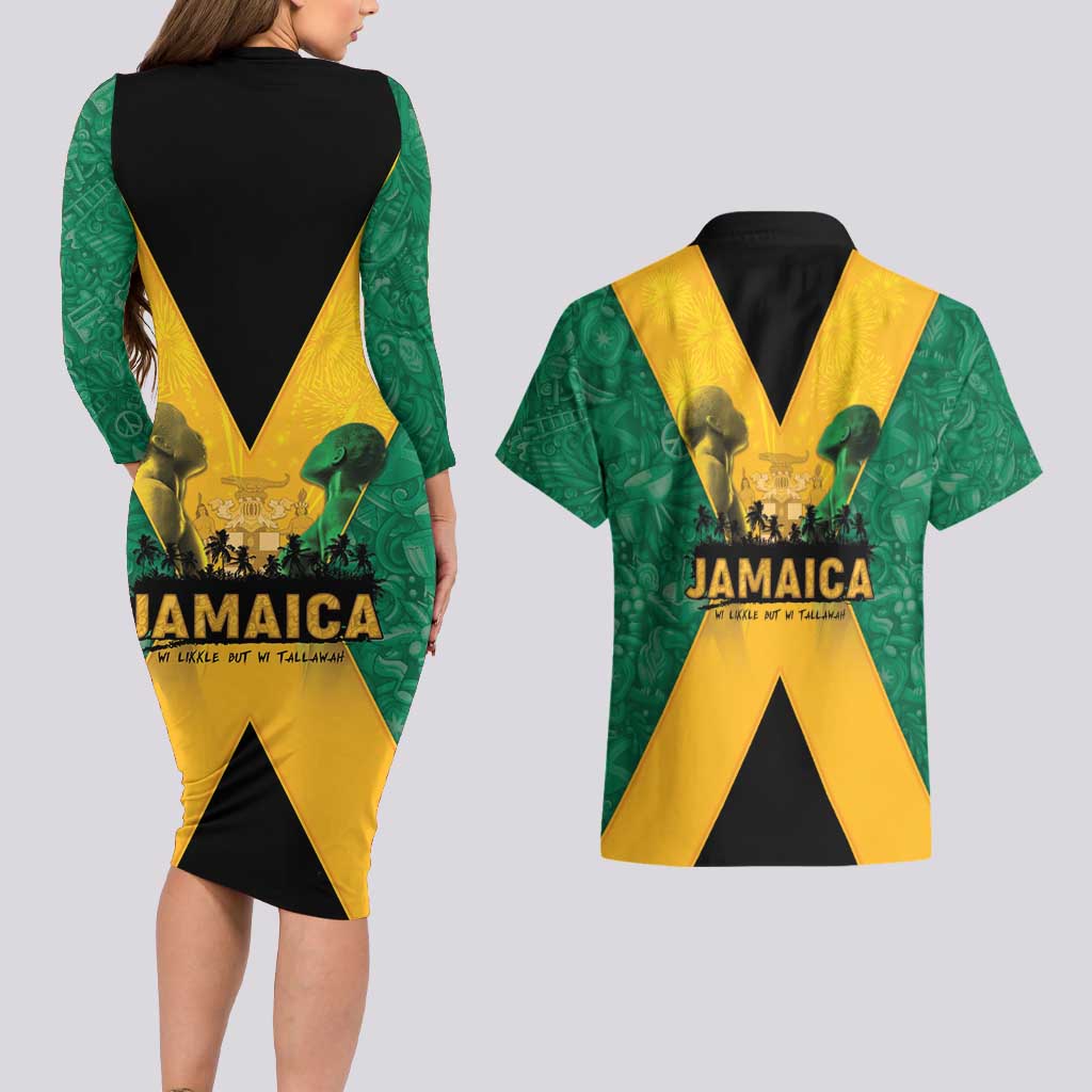 Jamaica Emancipation Day Couples Matching Long Sleeve Bodycon Dress and Hawaiian Shirt Wi Likkle But Wi Tallawah - Wonder Print Shop