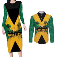 Jamaica Emancipation Day Couples Matching Long Sleeve Bodycon Dress and Long Sleeve Button Shirt Wi Likkle But Wi Tallawah - Wonder Print Shop