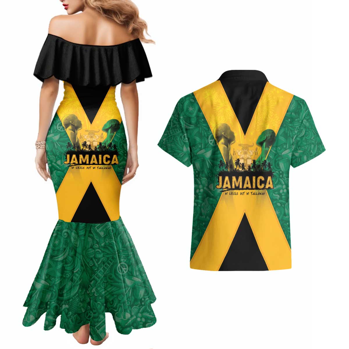Jamaica Emancipation Day Couples Matching Mermaid Dress and Hawaiian Shirt Wi Likkle But Wi Tallawah - Wonder Print Shop