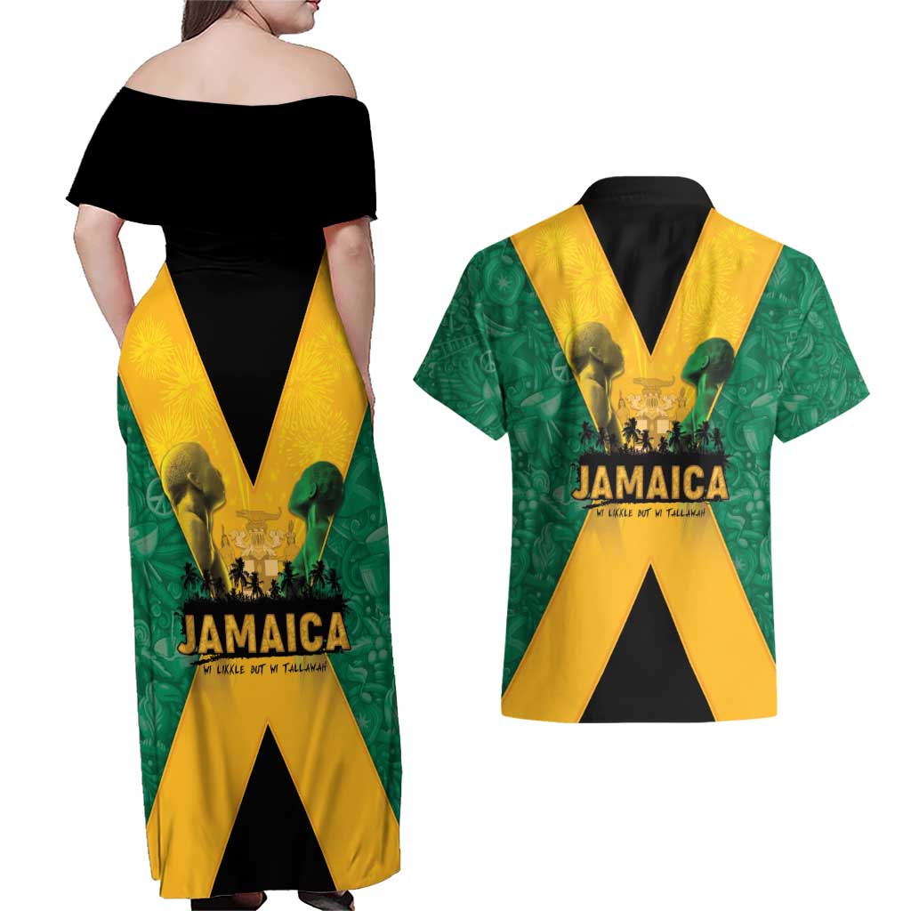 Jamaica Emancipation Day Couples Matching Off Shoulder Maxi Dress and Hawaiian Shirt Wi Likkle But Wi Tallawah - Wonder Print Shop