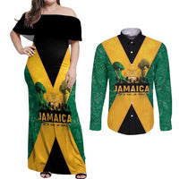 Jamaica Emancipation Day Couples Matching Off Shoulder Maxi Dress and Long Sleeve Button Shirt Wi Likkle But Wi Tallawah - Wonder Print Shop