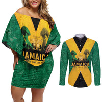 Jamaica Emancipation Day Couples Matching Off Shoulder Short Dress and Long Sleeve Button Shirt Wi Likkle But Wi Tallawah - Wonder Print Shop