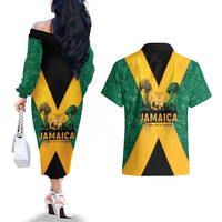 Jamaica Emancipation Day Couples Matching Off The Shoulder Long Sleeve Dress and Hawaiian Shirt Wi Likkle But Wi Tallawah - Wonder Print Shop