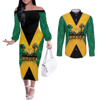Jamaica Emancipation Day Couples Matching Off The Shoulder Long Sleeve Dress and Long Sleeve Button Shirt Wi Likkle But Wi Tallawah - Wonder Print Shop
