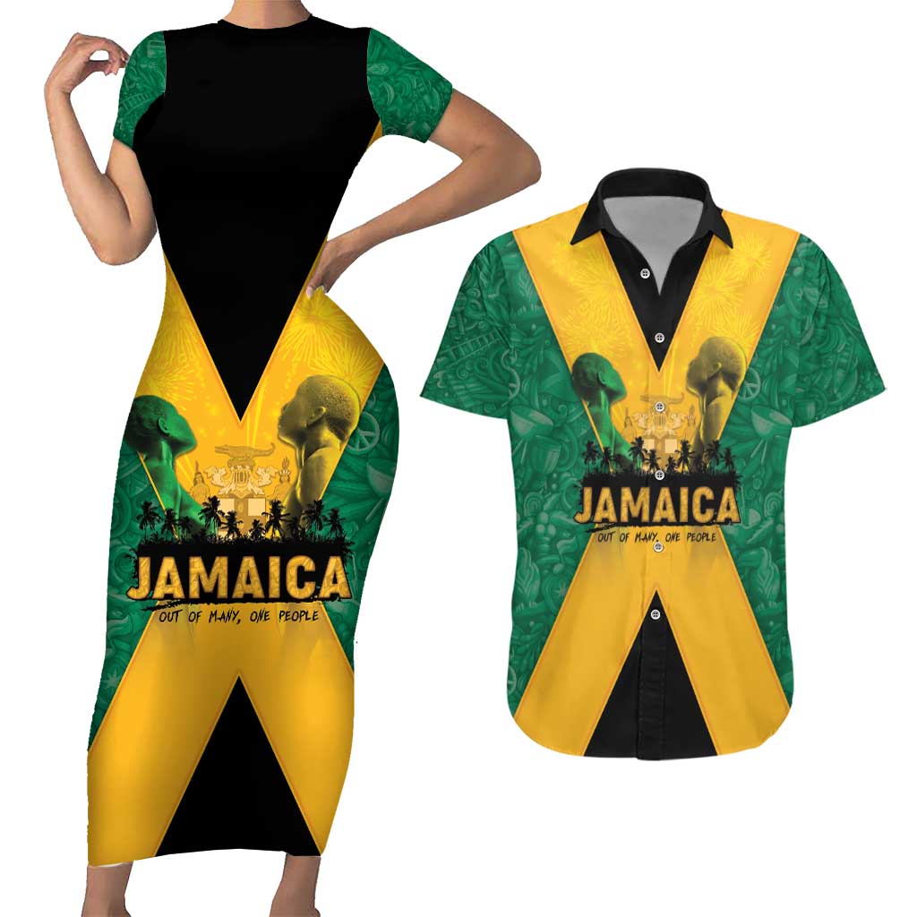 Jamaica Emancipation Day Couples Matching Short Sleeve Bodycon Dress and Hawaiian Shirt Wi Likkle But Wi Tallawah - Wonder Print Shop