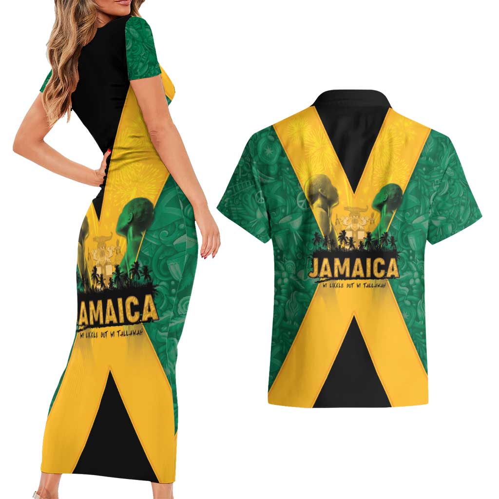 Jamaica Emancipation Day Couples Matching Short Sleeve Bodycon Dress and Hawaiian Shirt Wi Likkle But Wi Tallawah - Wonder Print Shop