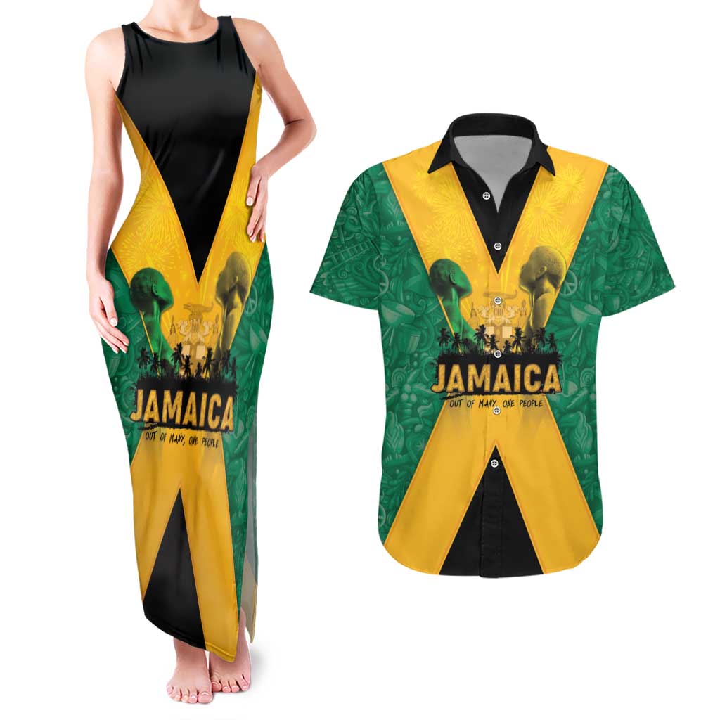 Jamaica Emancipation Day Couples Matching Tank Maxi Dress and Hawaiian Shirt Wi Likkle But Wi Tallawah - Wonder Print Shop