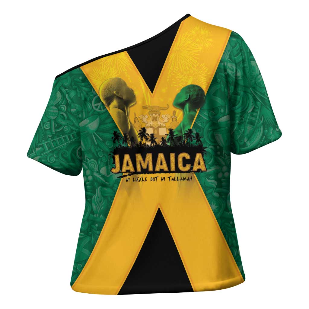 Jamaica Emancipation Day Cross Shoulder Shirt Wi Likkle But Wi Tallawah - Wonder Print Shop
