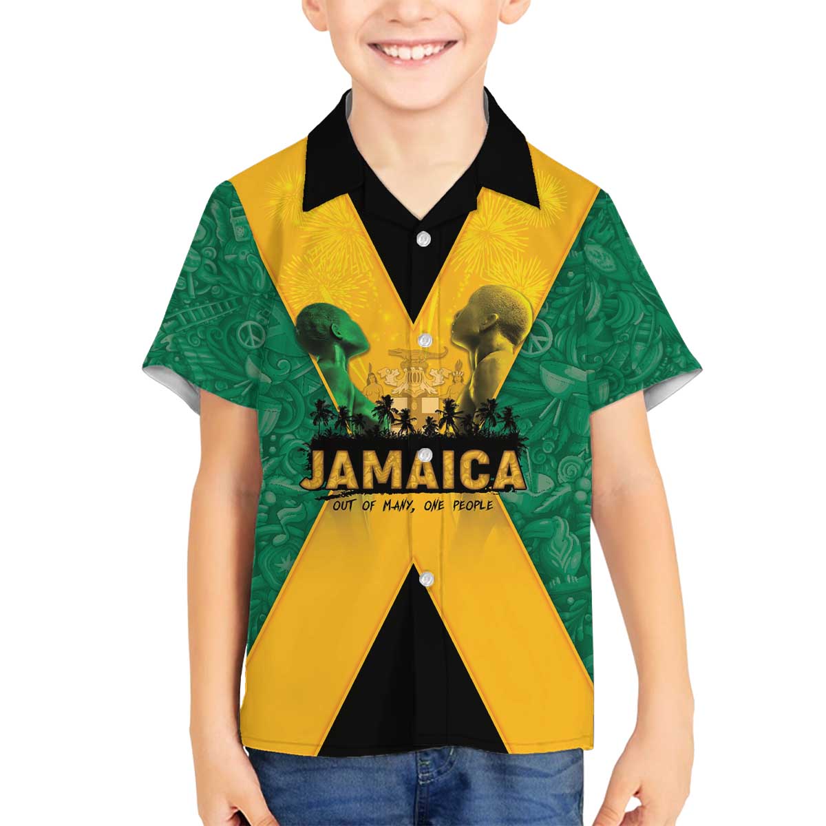 Jamaica Emancipation Day Family Matching Off The Shoulder Long Sleeve Dress and Hawaiian Shirt Wi Likkle But Wi Tallawah - Wonder Print Shop