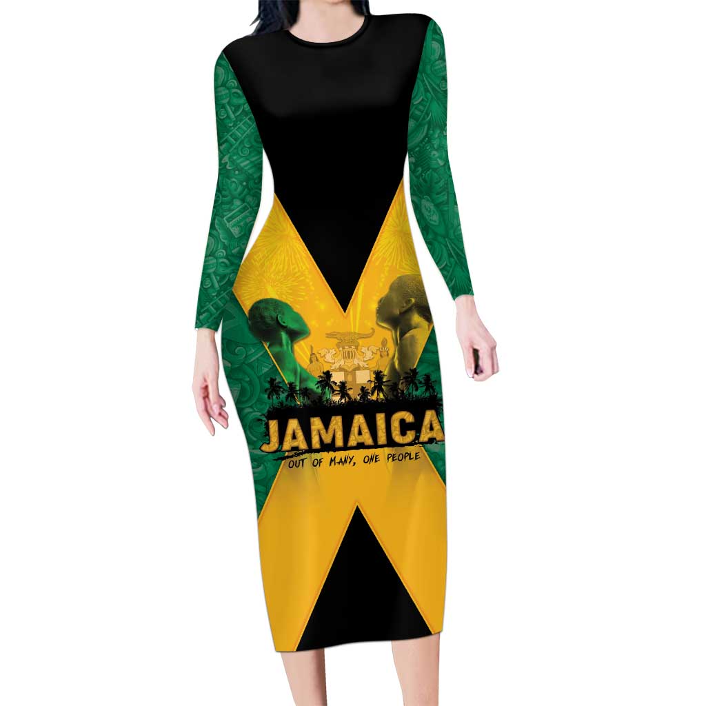 Jamaica Emancipation Day Long Sleeve Bodycon Dress Wi Likkle But Wi Tallawah - Wonder Print Shop
