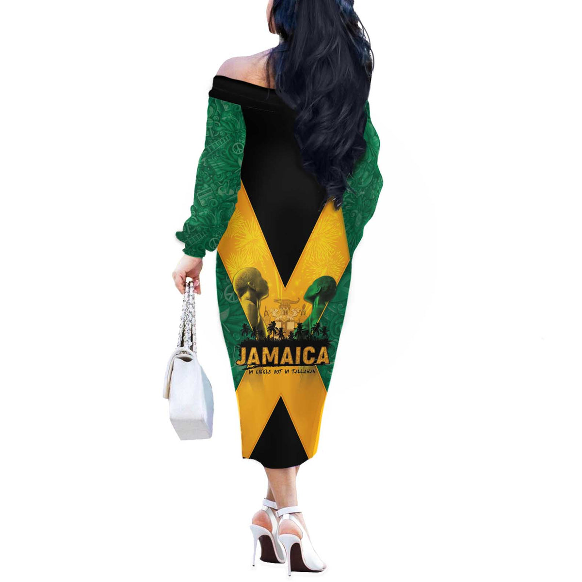 Jamaica Emancipation Day Off The Shoulder Long Sleeve Dress Wi Likkle But Wi Tallawah - Wonder Print Shop