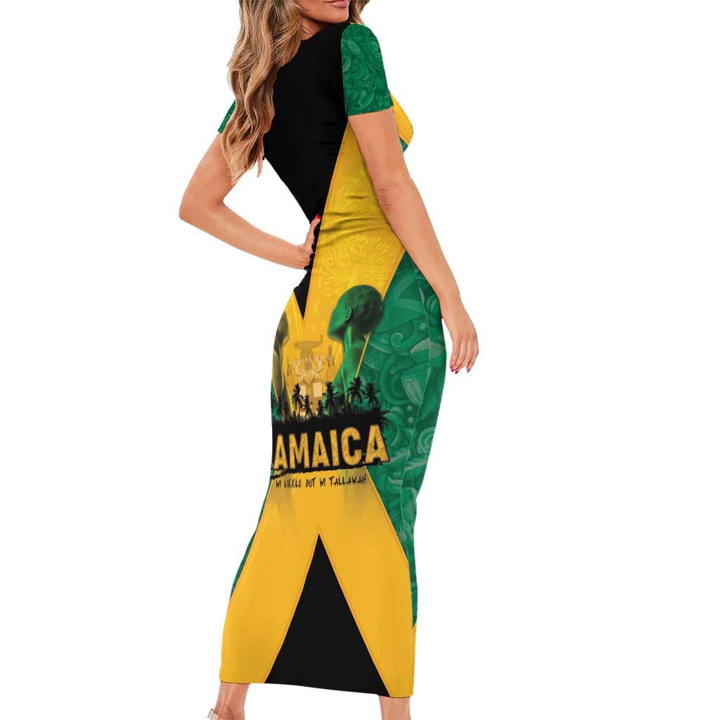 Jamaica Emancipation Day Short Sleeve Bodycon Dress Wi Likkle But Wi Tallawah - Wonder Print Shop