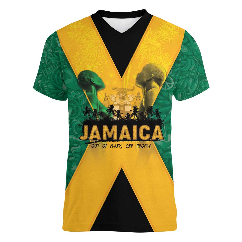 Jamaica Emancipation Day Women V-Neck T-Shirt Wi Likkle But Wi Tallawah - Wonder Print Shop