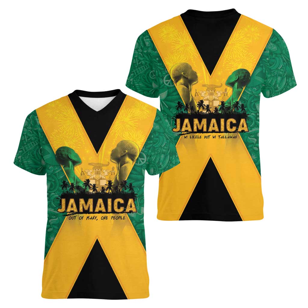 Jamaica Emancipation Day Women V-Neck T-Shirt Wi Likkle But Wi Tallawah - Wonder Print Shop