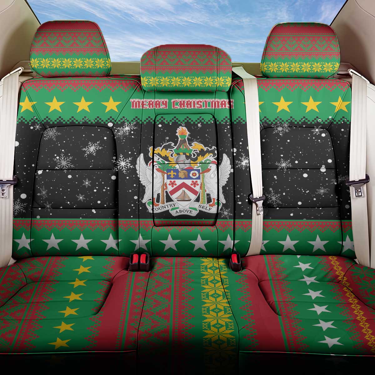 Saint Kitts And Nevis Christmas Back Car Seat Cover Coat Of Arms Xmas Vibe - Wonder Print Shop