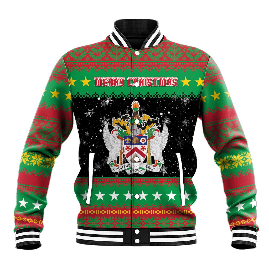 Saint Kitts And Nevis Christmas Baseball Jacket Coat Of Arms Xmas Vibe - Wonder Print Shop