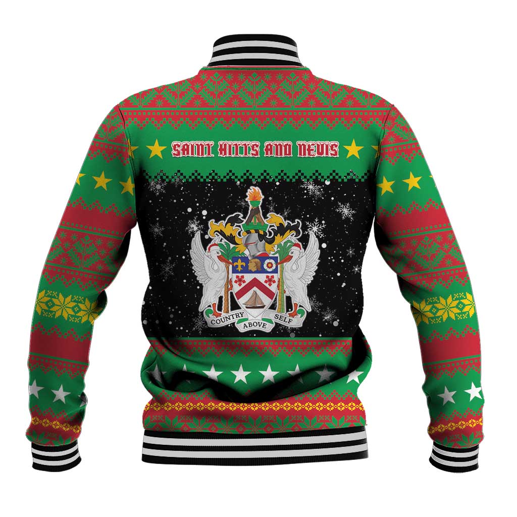 Saint Kitts And Nevis Christmas Baseball Jacket Coat Of Arms Xmas Vibe - Wonder Print Shop