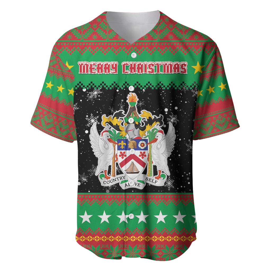 Saint Kitts And Nevis Christmas Baseball Jersey Coat Of Arms Xmas Vibe - Wonder Print Shop