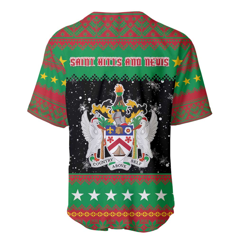 Saint Kitts And Nevis Christmas Baseball Jersey Coat Of Arms Xmas Vibe - Wonder Print Shop