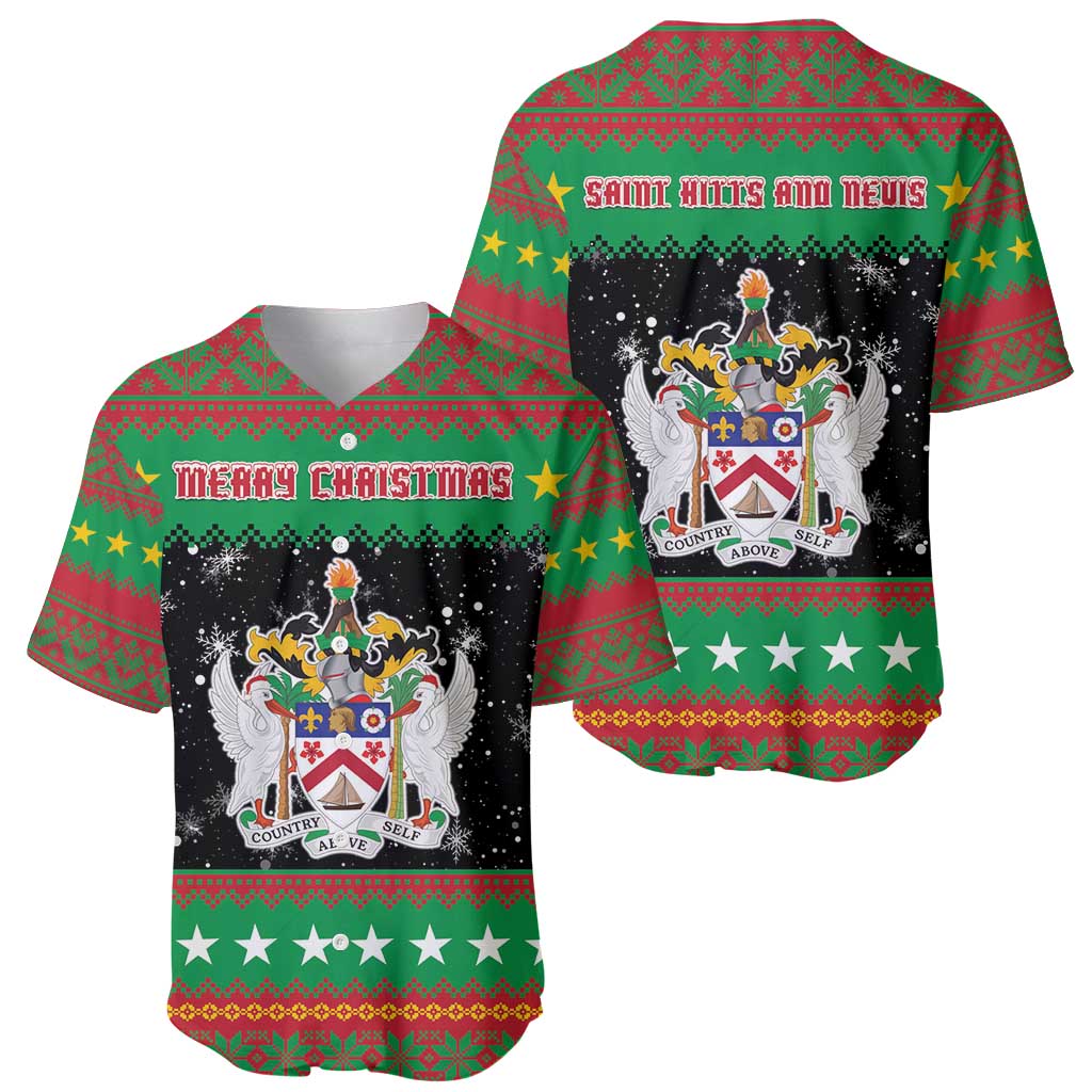 Saint Kitts And Nevis Christmas Baseball Jersey Coat Of Arms Xmas Vibe - Wonder Print Shop