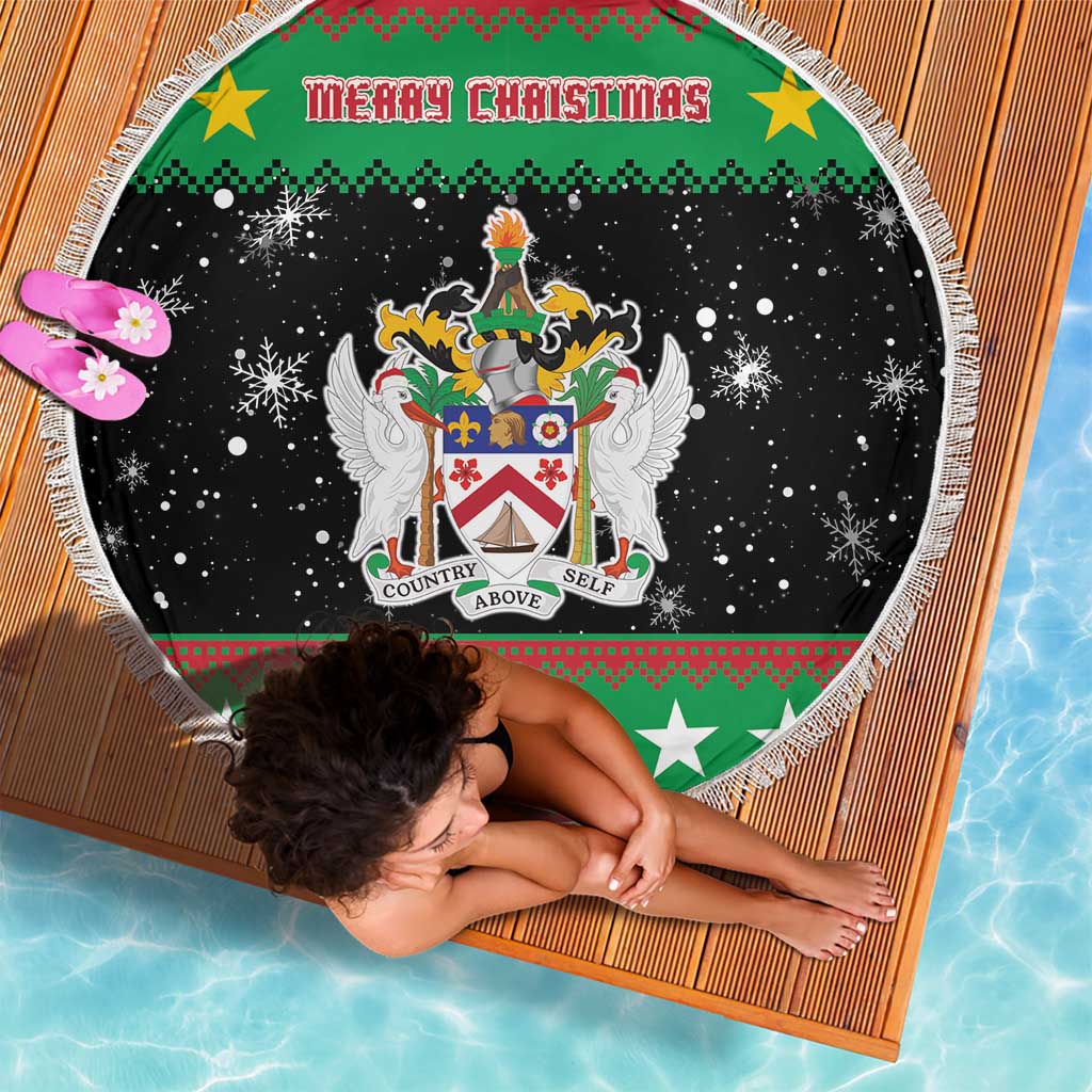 Saint Kitts And Nevis Christmas Beach Blanket Coat Of Arms Xmas Vibe - Wonder Print Shop