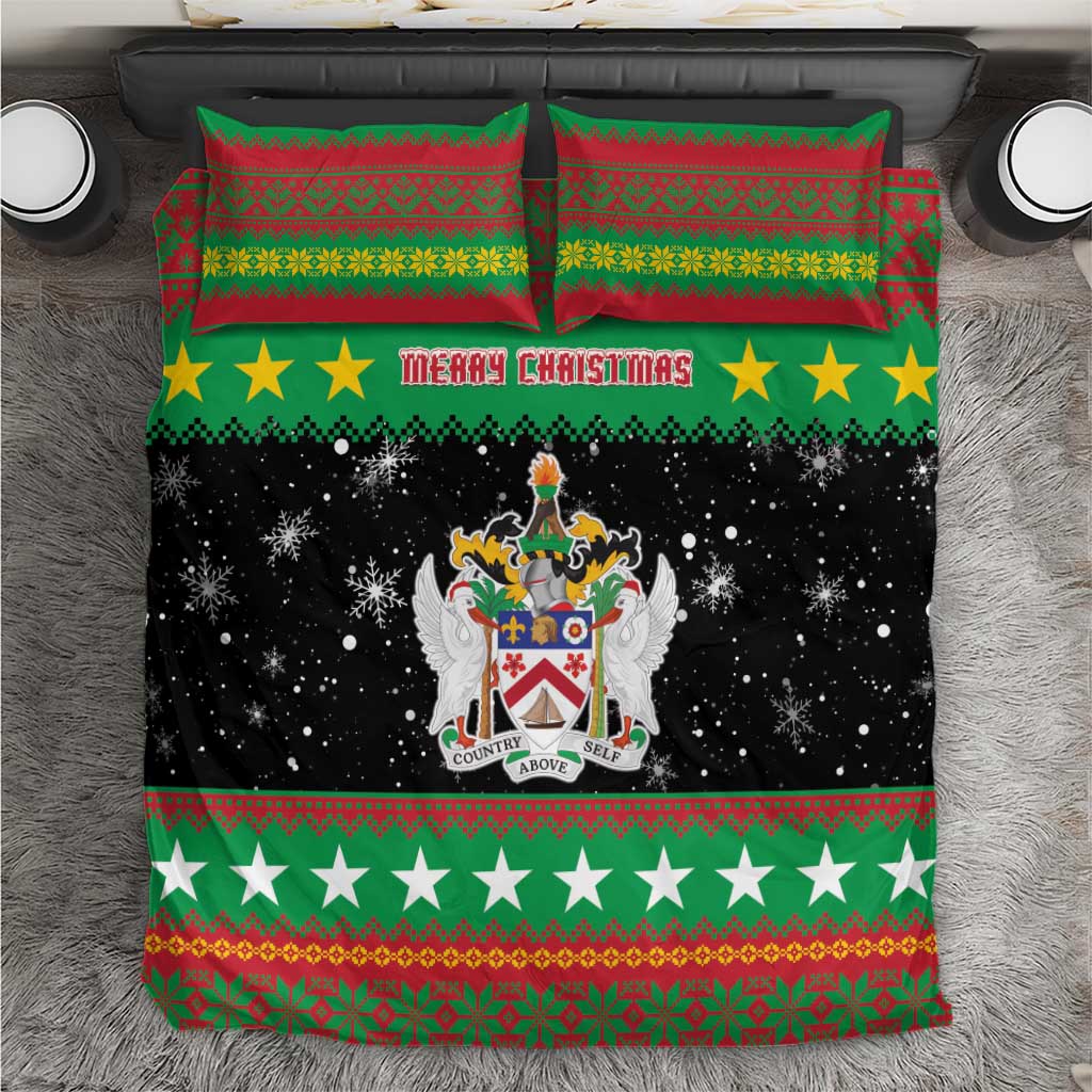 Saint Kitts And Nevis Christmas Bedding Set Coat Of Arms Xmas Vibe - Wonder Print Shop