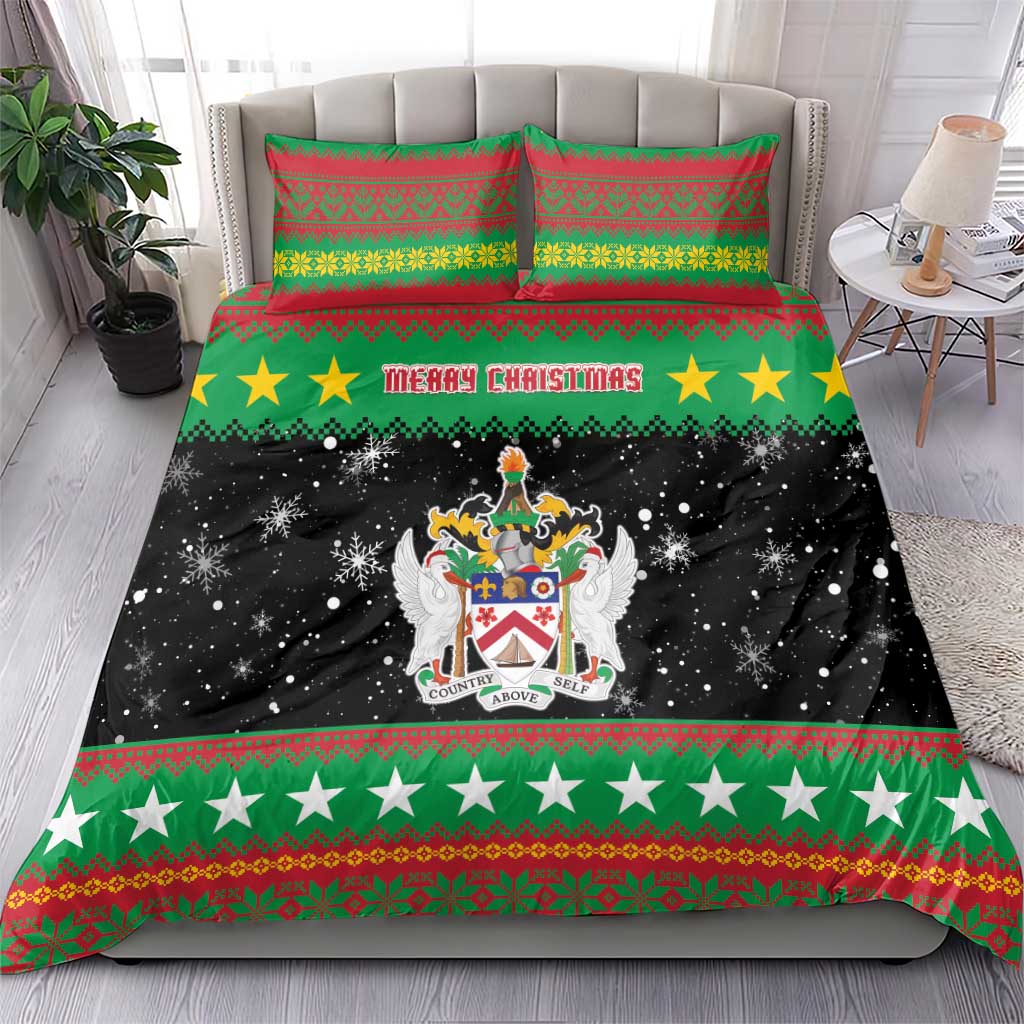 Saint Kitts And Nevis Christmas Bedding Set Coat Of Arms Xmas Vibe - Wonder Print Shop