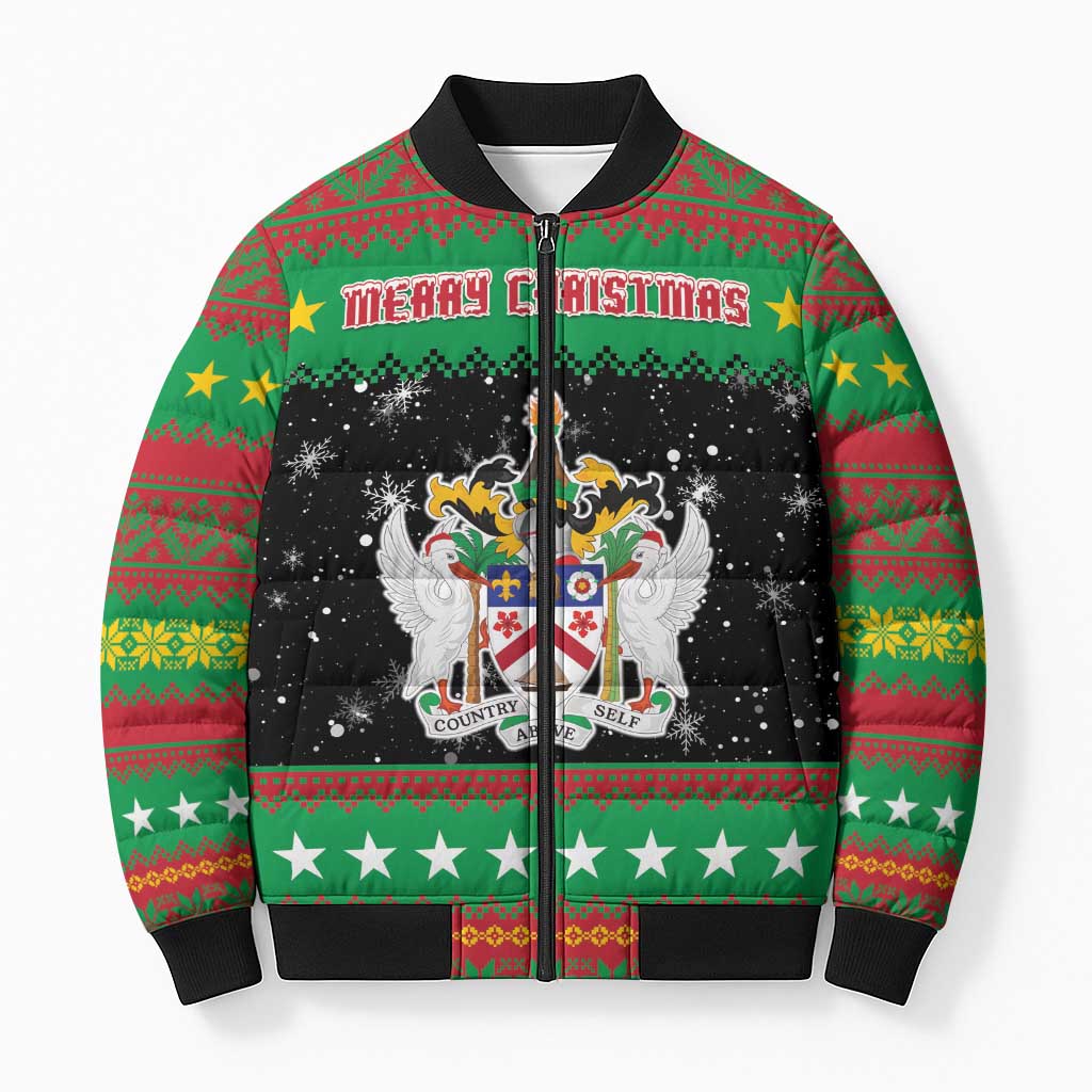Saint Kitts And Nevis Christmas Bomber Puffer Jacket Coat Of Arms Xmas Vibe - Wonder Print Shop
