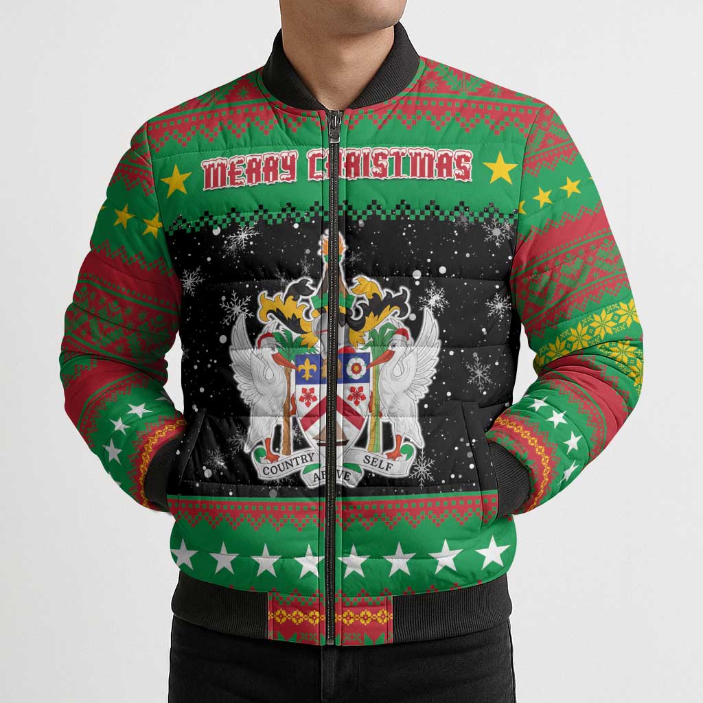 Saint Kitts And Nevis Christmas Bomber Puffer Jacket Coat Of Arms Xmas Vibe - Wonder Print Shop