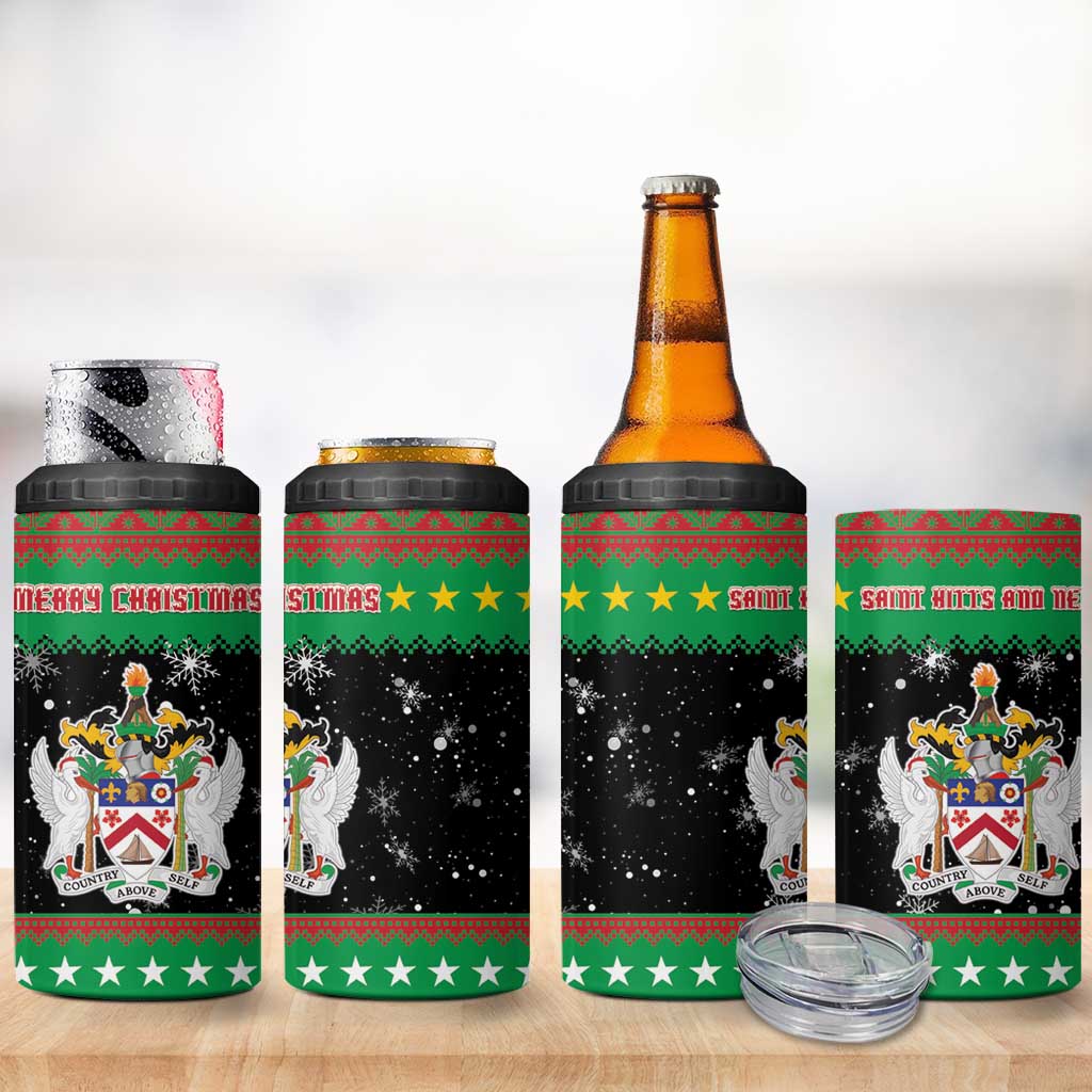 Saint Kitts And Nevis Christmas 4 in 1 Can Cooler Tumbler Coat Of Arms Xmas Vibe - Wonder Print Shop