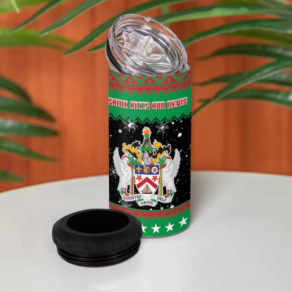 Saint Kitts And Nevis Christmas 4 in 1 Can Cooler Tumbler Coat Of Arms Xmas Vibe - Wonder Print Shop