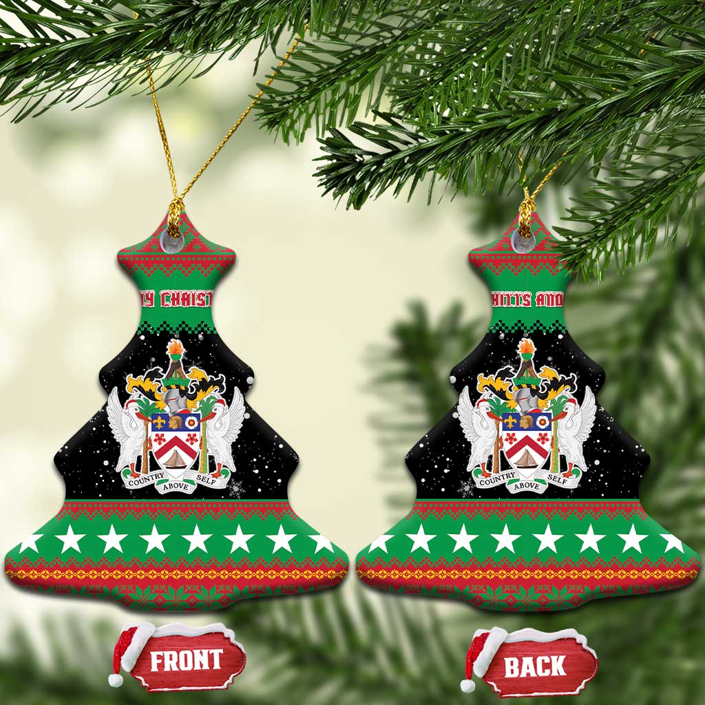 Saint Kitts And Nevis Christmas Ceramic Ornament Coat Of Arms Xmas Vibe - Wonder Print Shop