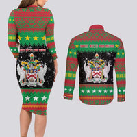 Saint Kitts And Nevis Christmas Couples Matching Long Sleeve Bodycon Dress and Long Sleeve Button Shirt Coat Of Arms Xmas Vibe - Wonder Print Shop
