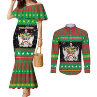 Saint Kitts And Nevis Christmas Couples Matching Mermaid Dress and Long Sleeve Button Shirt Coat Of Arms Xmas Vibe - Wonder Print Shop