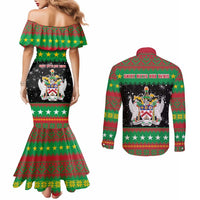 Saint Kitts And Nevis Christmas Couples Matching Mermaid Dress and Long Sleeve Button Shirt Coat Of Arms Xmas Vibe - Wonder Print Shop