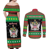 Saint Kitts And Nevis Christmas Couples Matching Off Shoulder Maxi Dress and Long Sleeve Button Shirt Coat Of Arms Xmas Vibe - Wonder Print Shop