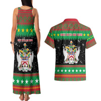 Saint Kitts And Nevis Christmas Couples Matching Tank Maxi Dress and Hawaiian Shirt Coat Of Arms Xmas Vibe - Wonder Print Shop