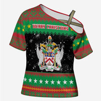 Saint Kitts And Nevis Christmas Cross Shoulder Shirt Coat Of Arms Xmas Vibe - Wonder Print Shop