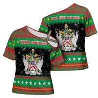 Saint Kitts And Nevis Christmas Cross Shoulder Shirt Coat Of Arms Xmas Vibe - Wonder Print Shop
