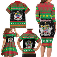 Saint Kitts And Nevis Christmas Family Matching Long Sleeve Bodycon Dress and Hawaiian Shirt Coat Of Arms Xmas Vibe - Wonder Print Shop