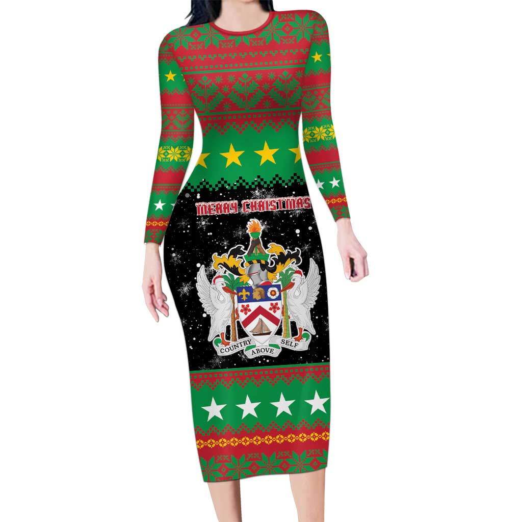Saint Kitts And Nevis Christmas Family Matching Long Sleeve Bodycon Dress and Hawaiian Shirt Coat Of Arms Xmas Vibe - Wonder Print Shop