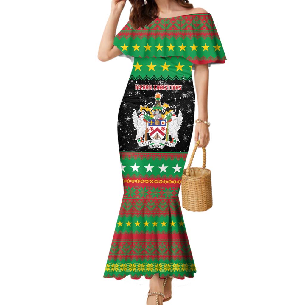 Saint Kitts And Nevis Christmas Family Matching Mermaid Dress and Hawaiian Shirt Coat Of Arms Xmas Vibe - Wonder Print Shop