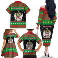 Saint Kitts And Nevis Christmas Family Matching Off The Shoulder Long Sleeve Dress and Hawaiian Shirt Coat Of Arms Xmas Vibe - Wonder Print Shop
