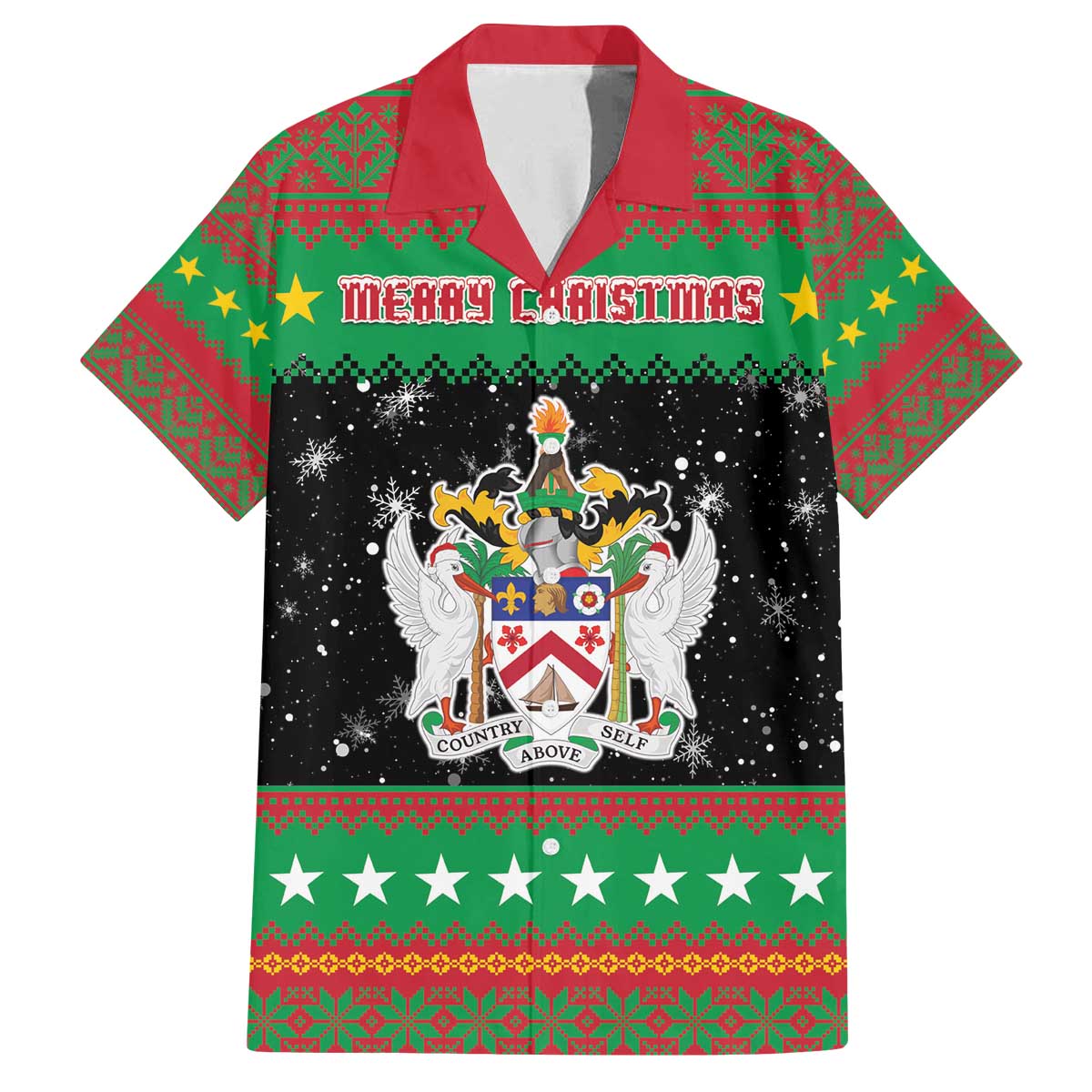 Saint Kitts And Nevis Christmas Family Matching Off The Shoulder Long Sleeve Dress and Hawaiian Shirt Coat Of Arms Xmas Vibe - Wonder Print Shop